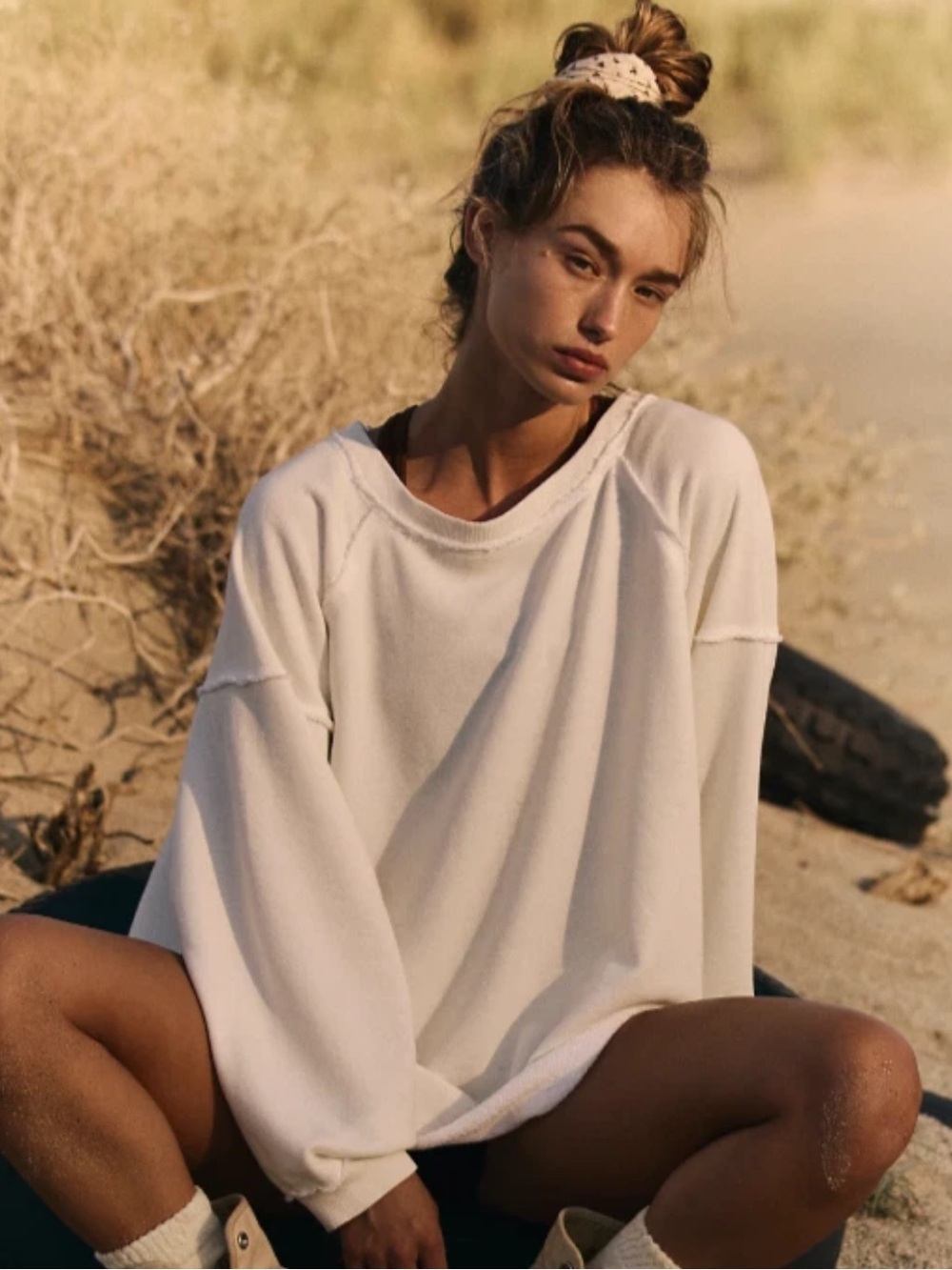 Free People Movement Sz S One To Beat Oversized Pullover Sweatshirt Ivory